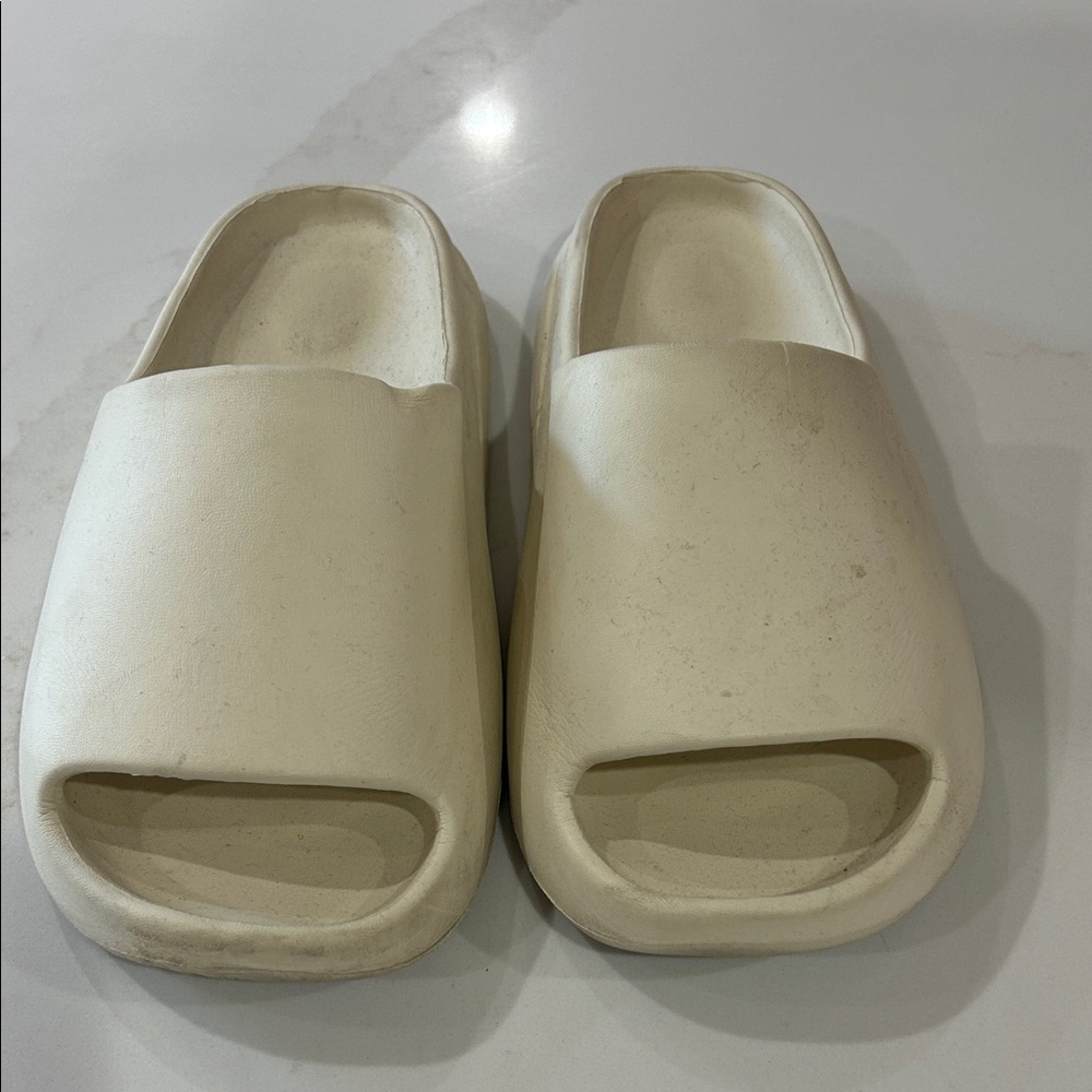 Cream Slide Sandals - Minimal Slip-On Slides